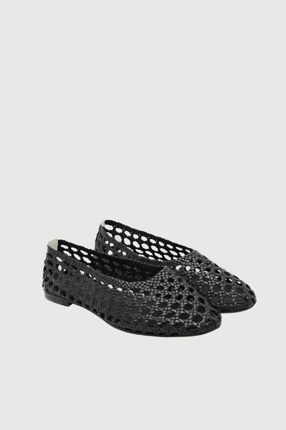 Ava Ballet Flats in Black & White Woven Leather