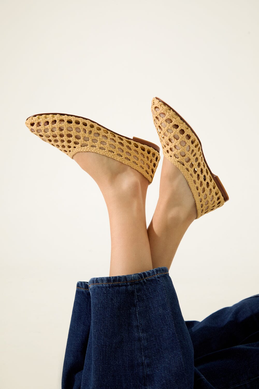 Ava Ballet Flats in Vanilla Woven Leather