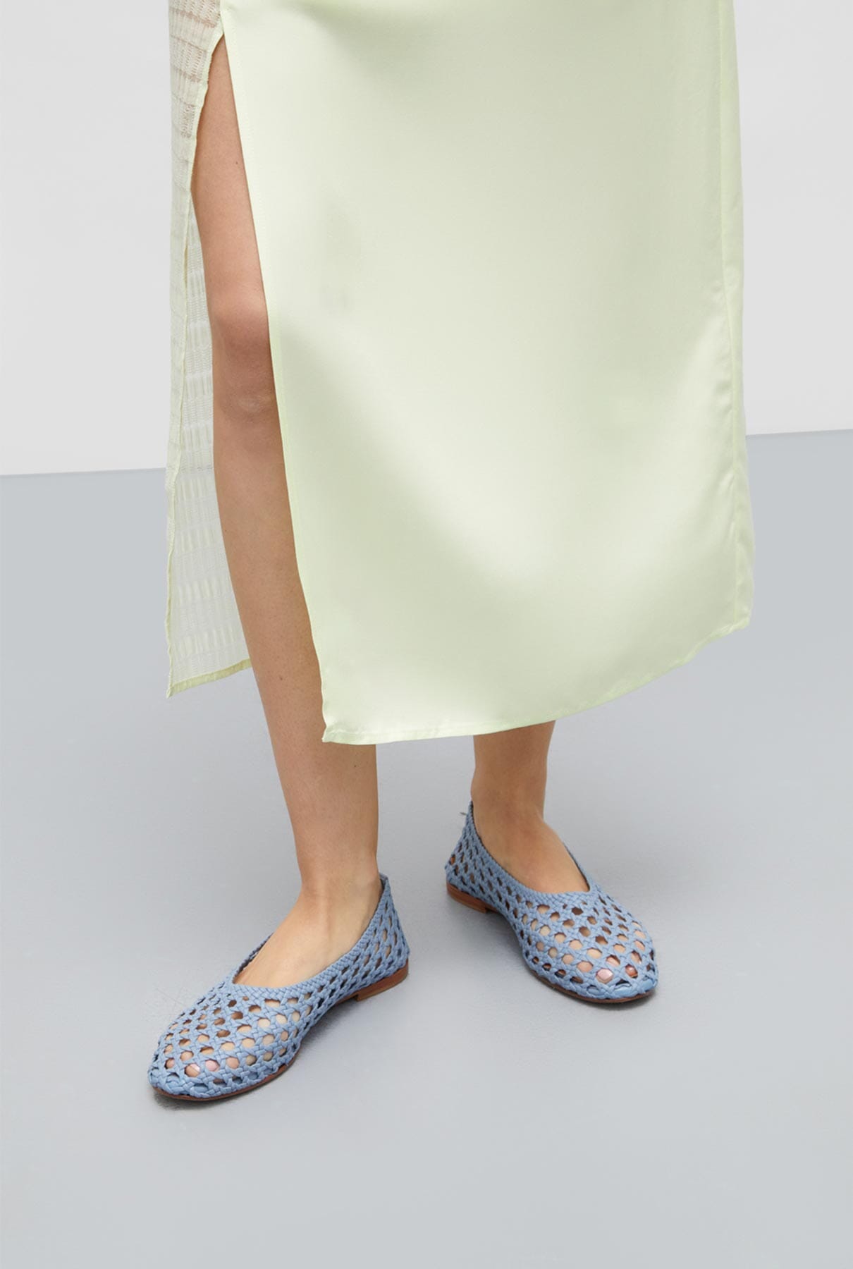 Ava Ballet Flats in Blue Woven Leather