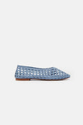 Ava Ballet Flats in Blue Woven Leather
