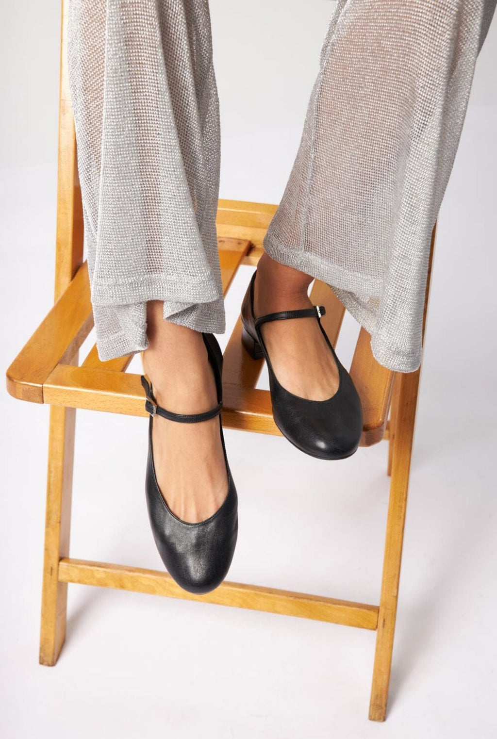 Emilia Mary Janes in Black Leather
