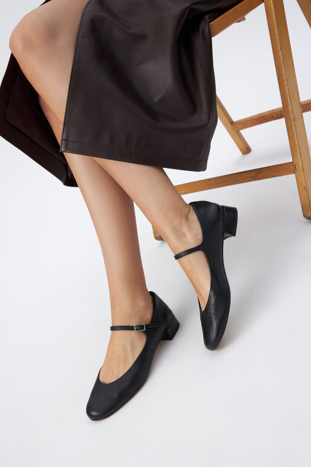 Emilia Mary Janes in Black Leather