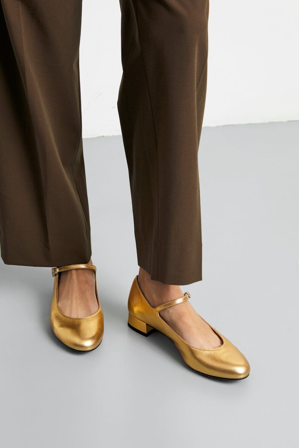 Emilia Mary Janes in Gold Leather - Size 38