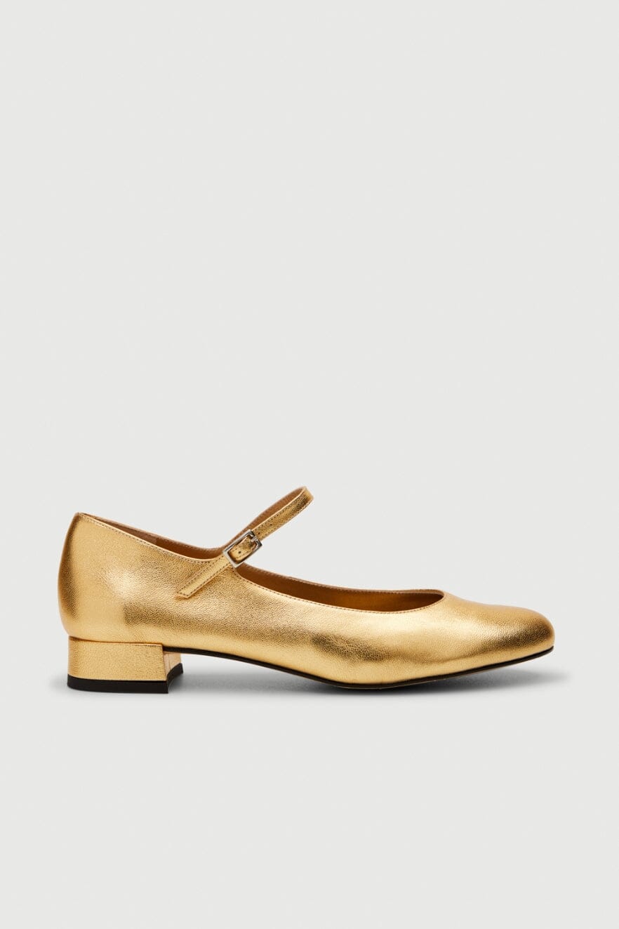 Emilia Mary Janes in Gold Leather - Size 38
