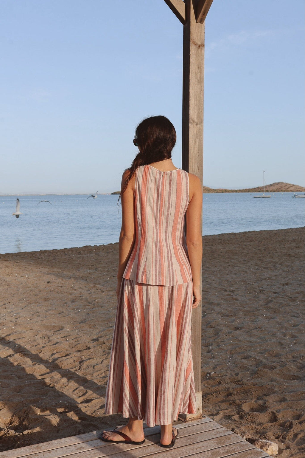 Falda Ola Rayas Coral y Lila