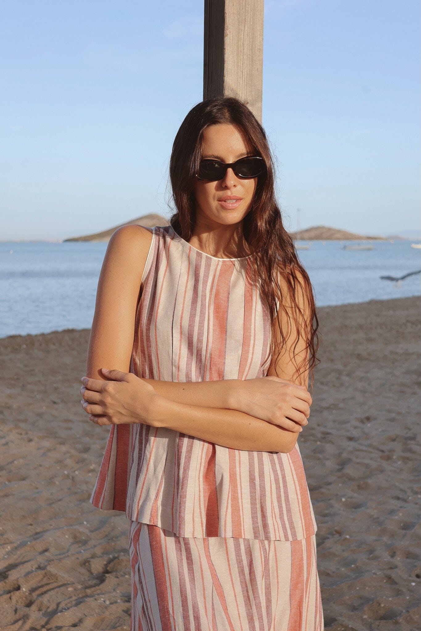 Falda Ola Rayas Coral y Lila