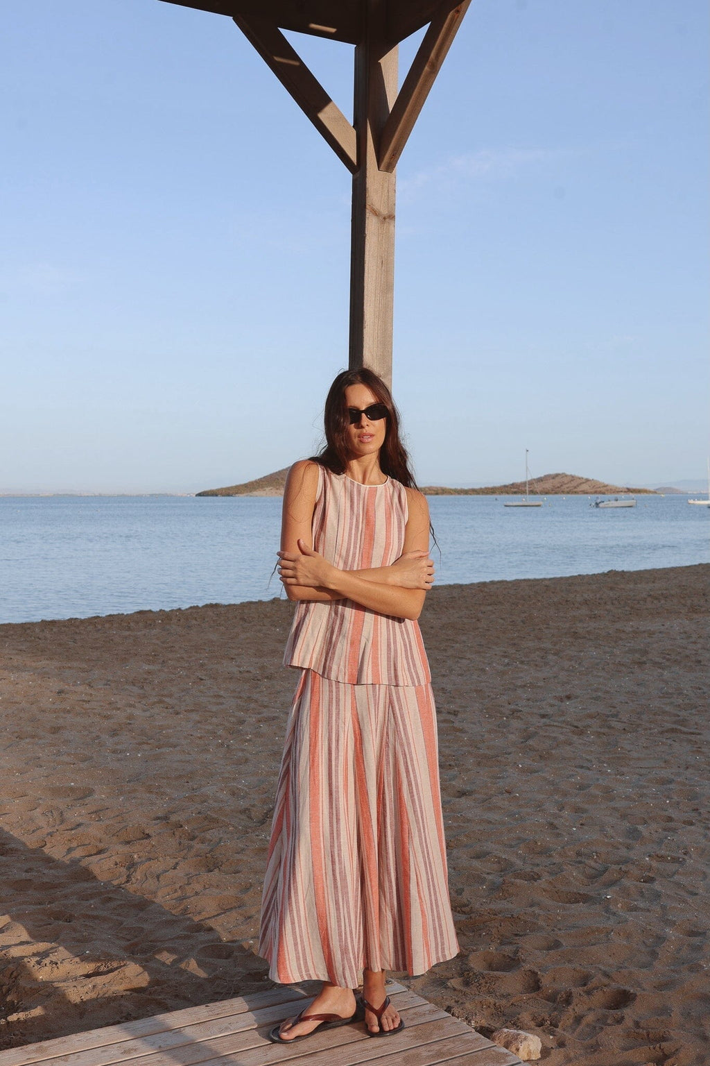 Falda Ola Rayas Coral y Lila