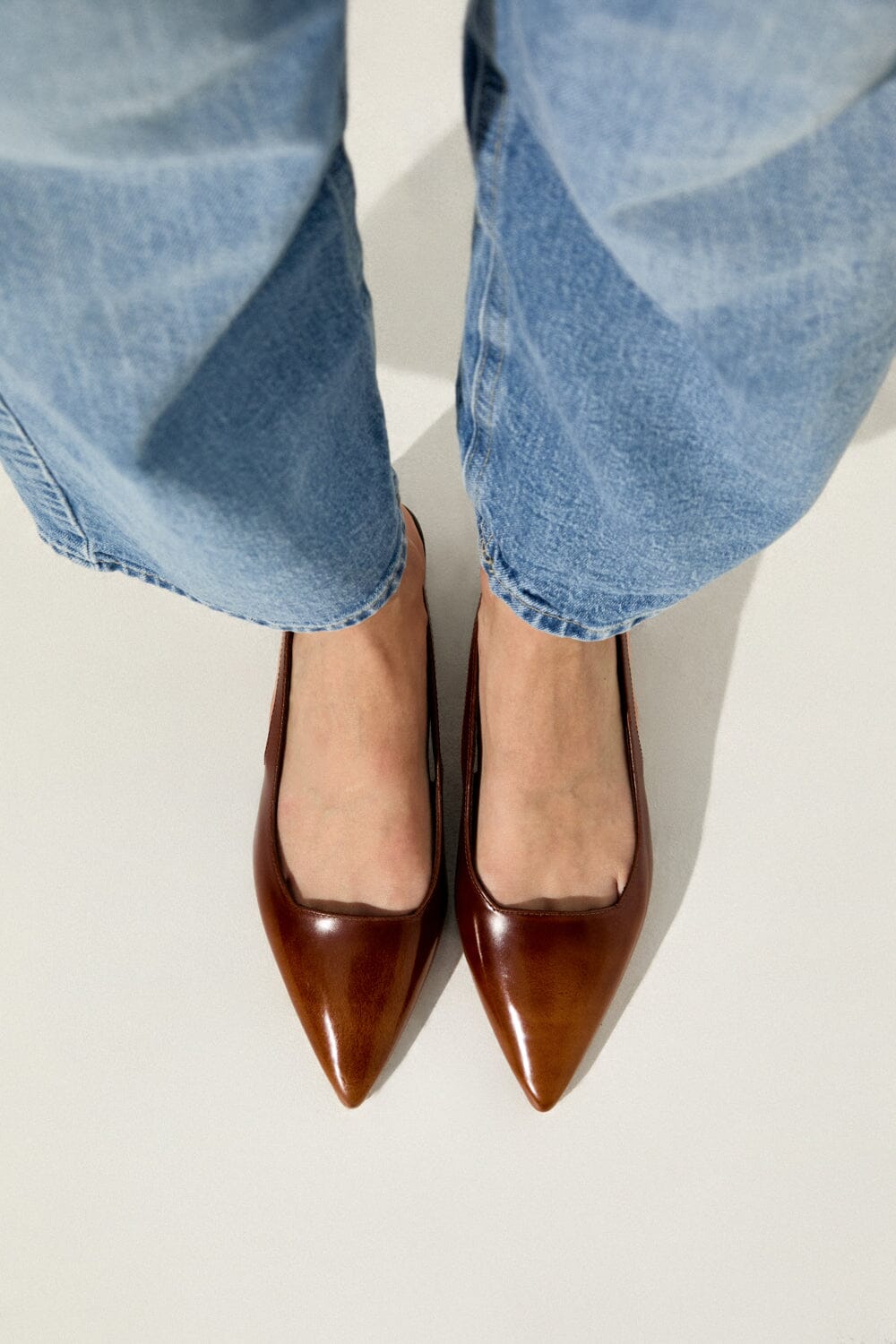 Harper Slingback Flats in Caramel Brushed Leather