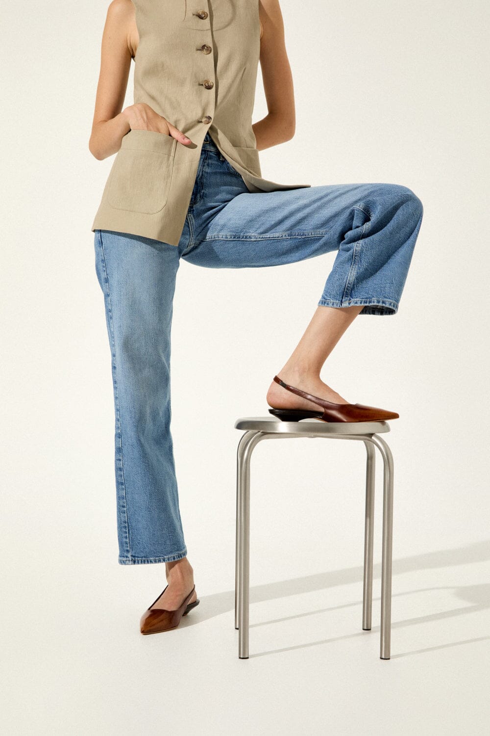 Harper Slingback Flats in Caramel Brushed Leather