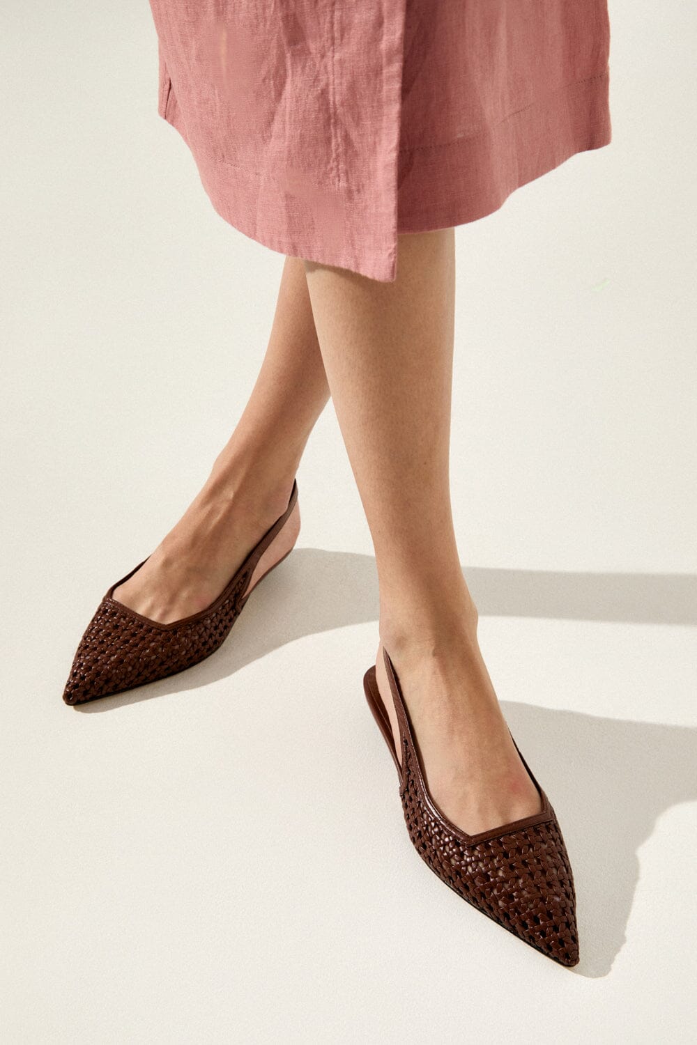 Harper Slingback Flats in Chocolate Woven Leather