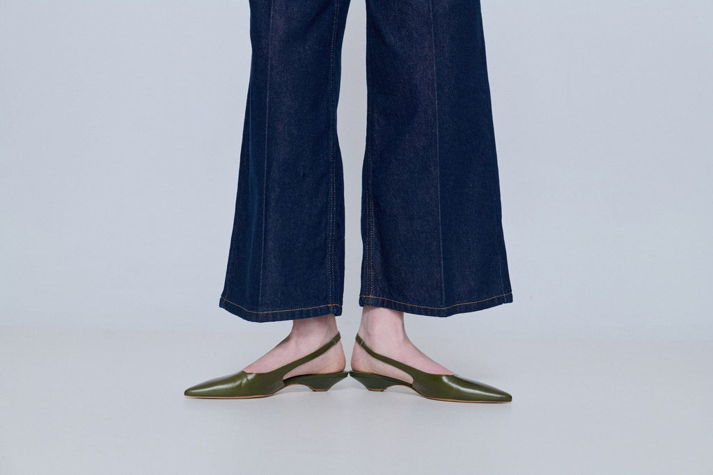 Harper Slingback Flats in Khaki Leather