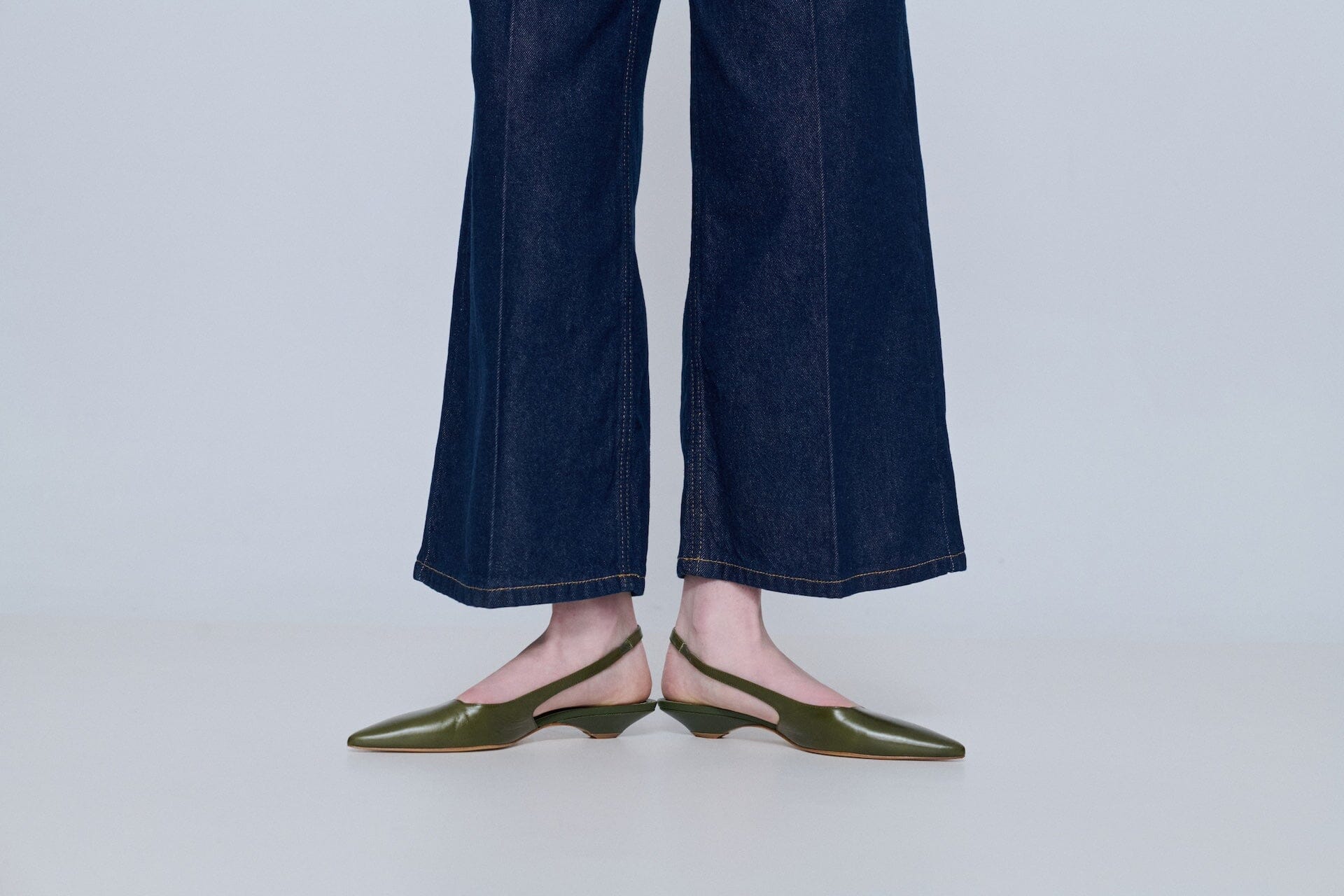 Harper Slingback Flats in Khaki Leather