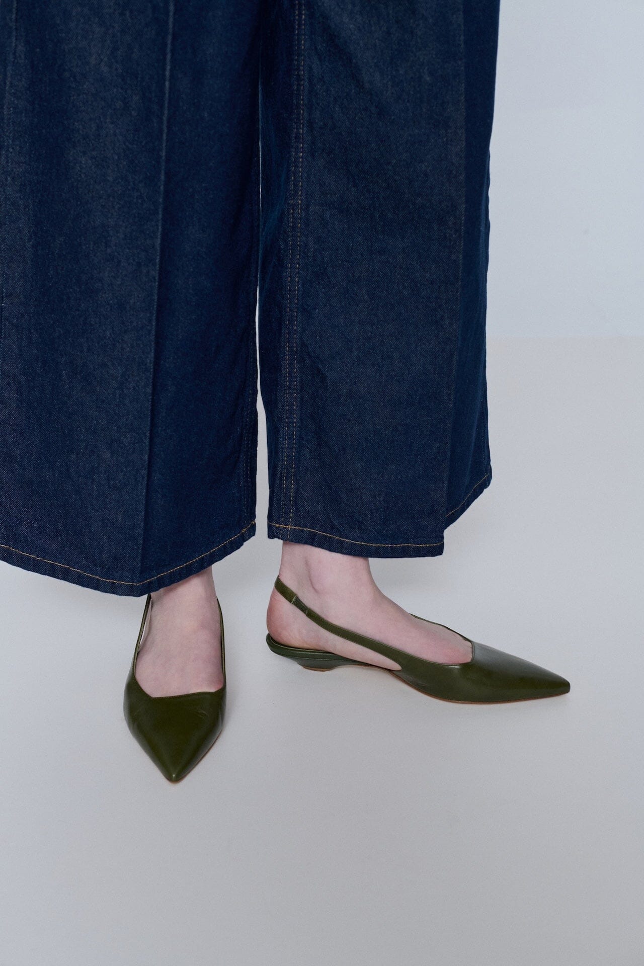 Harper Slingback Flats in Khaki Leather