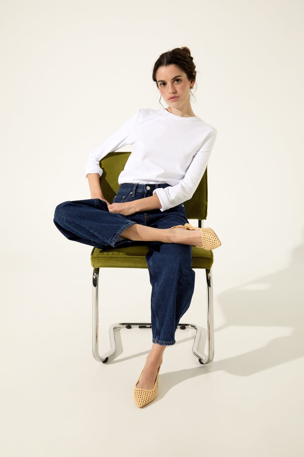 Harper Slingback Flats in Vanilla Woven Leather