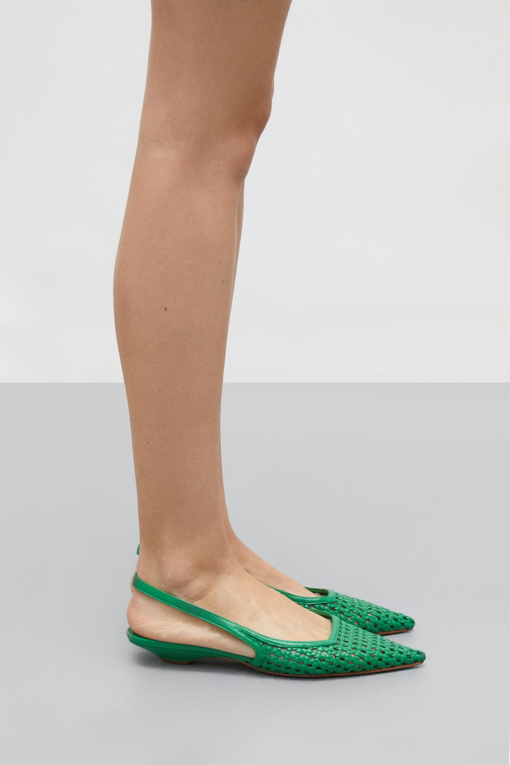 Harper Slingback Flats in Green Woven Leather - Size 39