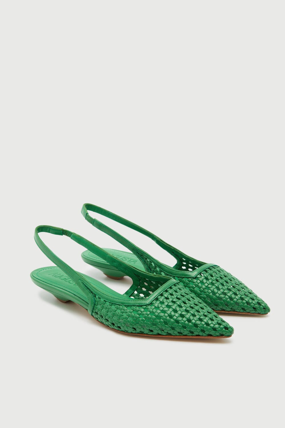 Harper Slingback Flats in Green Woven Leather - Size 39