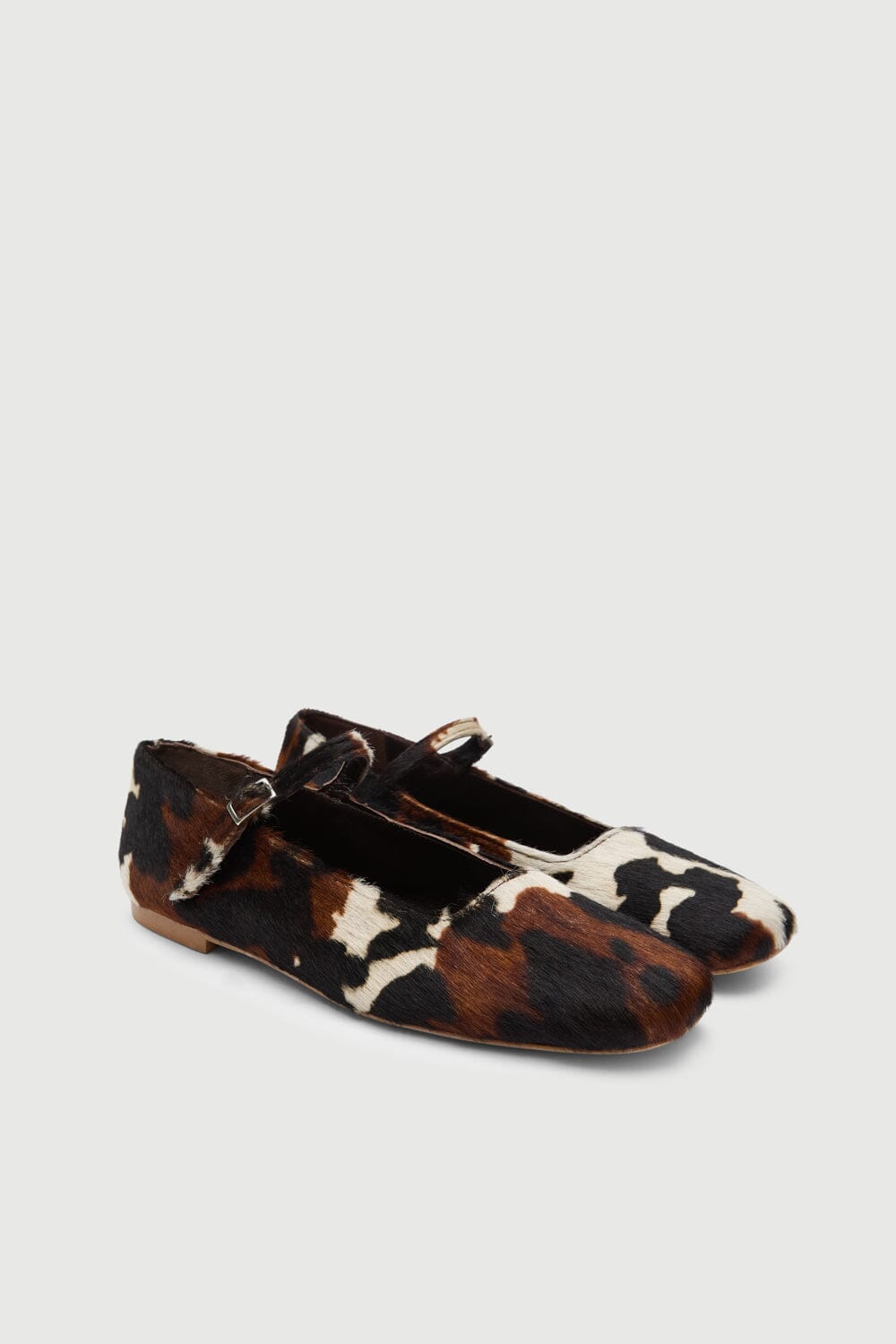 Julieta Mary Janes in Dark Cow Print Calf Hair