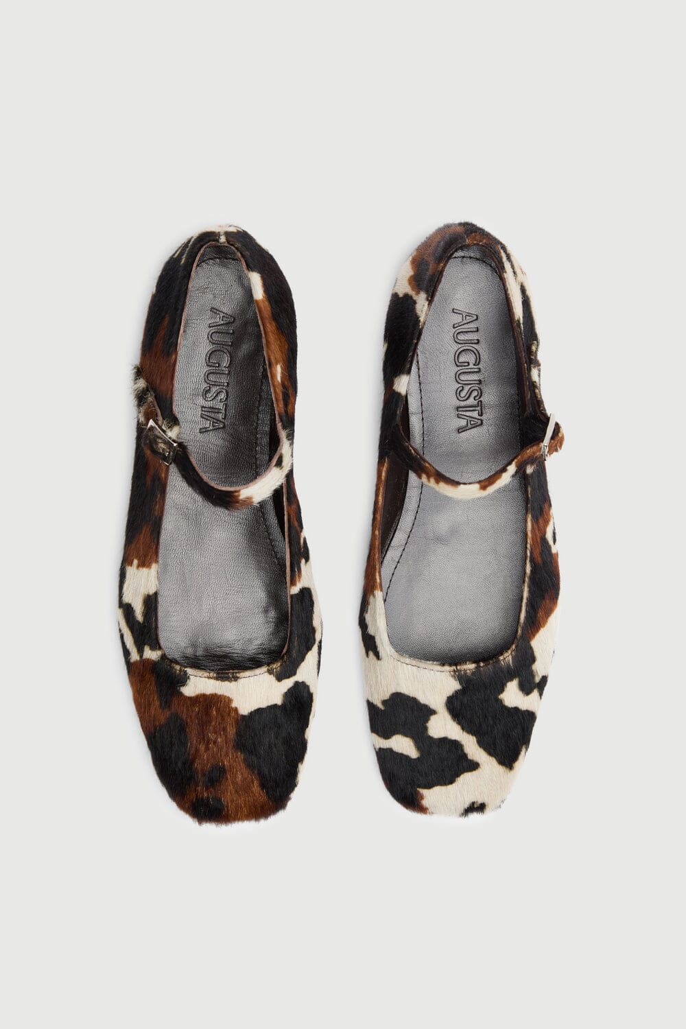 Julieta Mary Janes in Dark Cow Print Calf Hair
