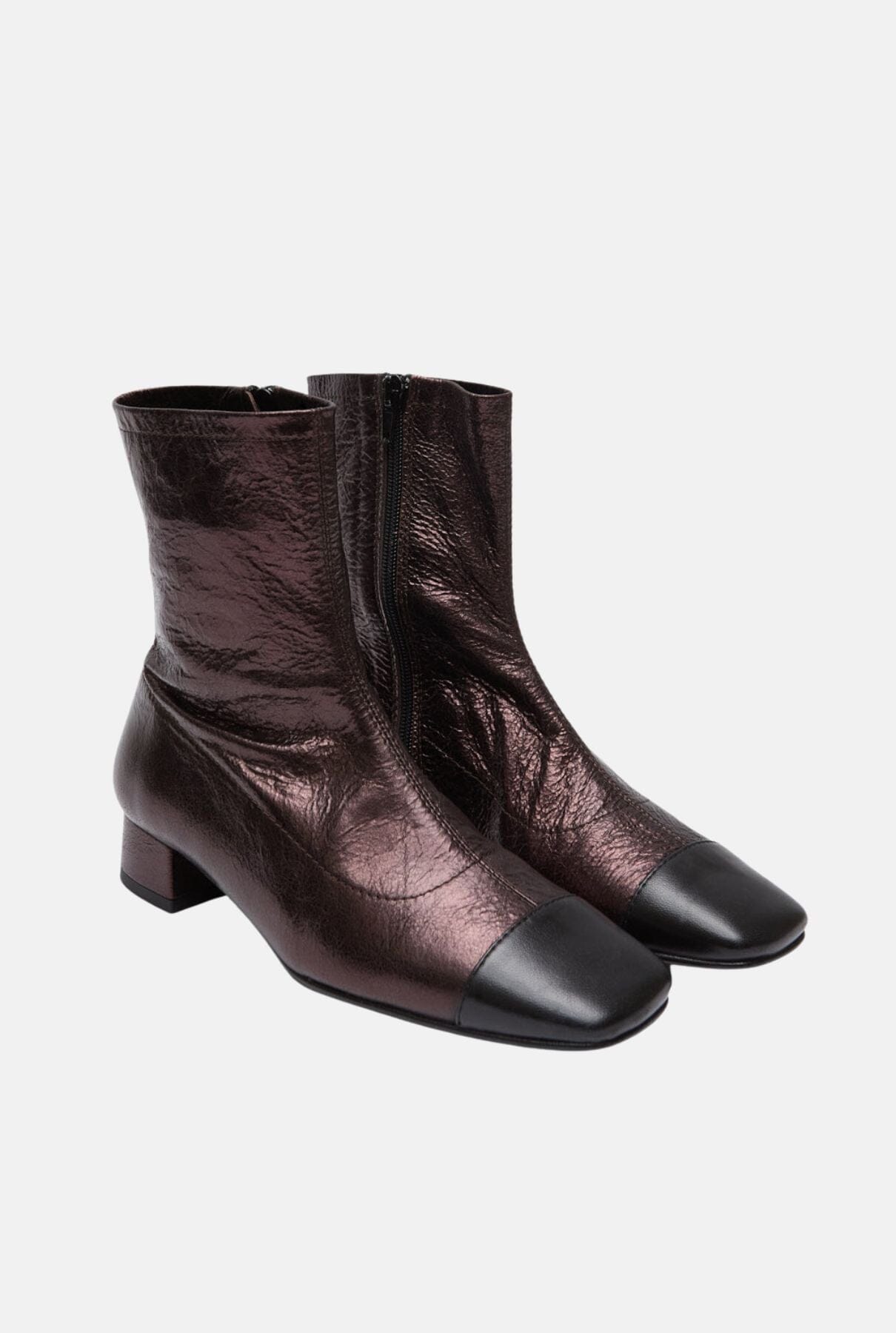 Laurie Ankle Boots in Chocolate-coloured Metallic Leather