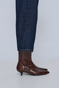 Paula Ankle Boots in Chocolate Croc-effect Leather