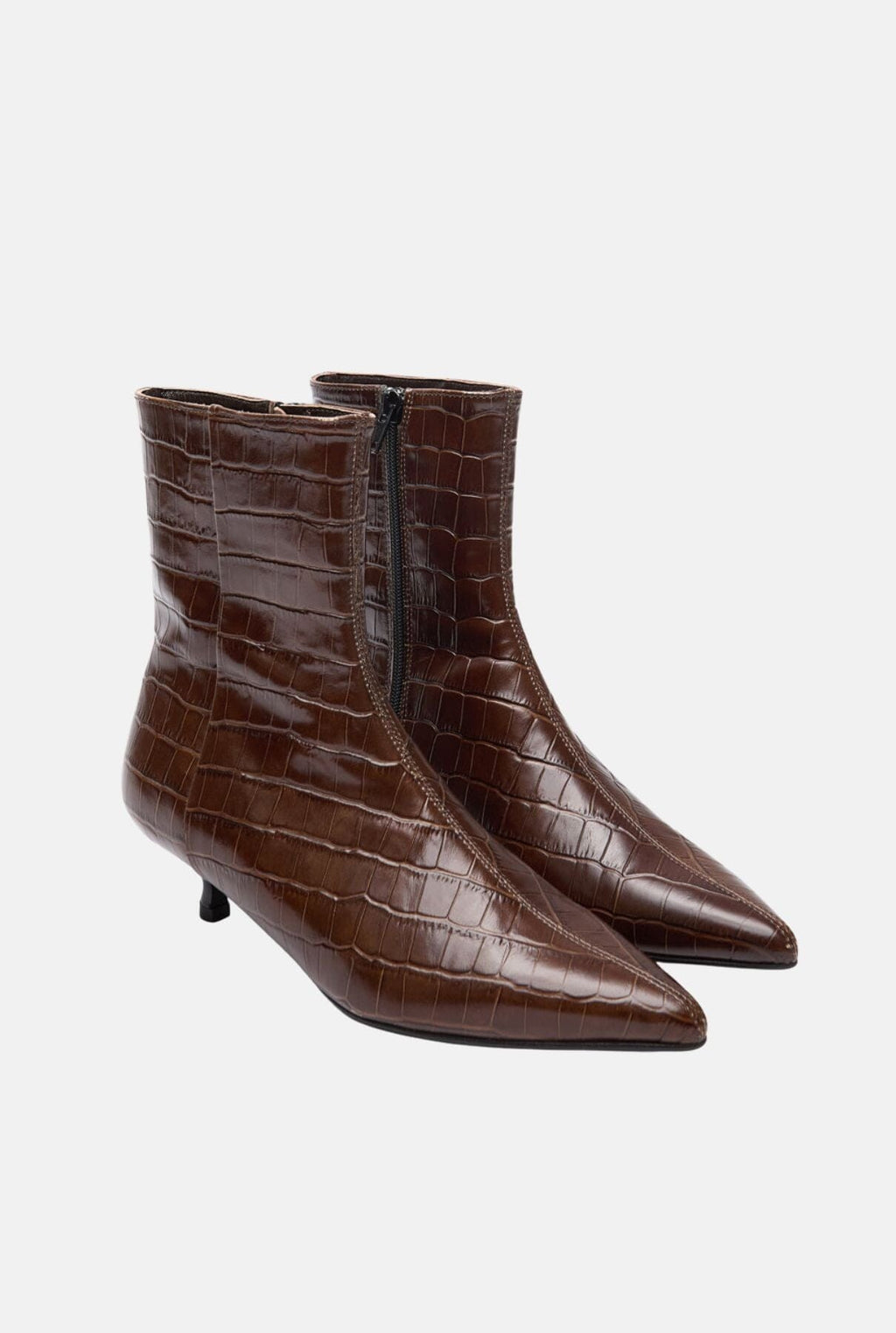 Paula Ankle Boots in Chocolate Croc-effect Leather
