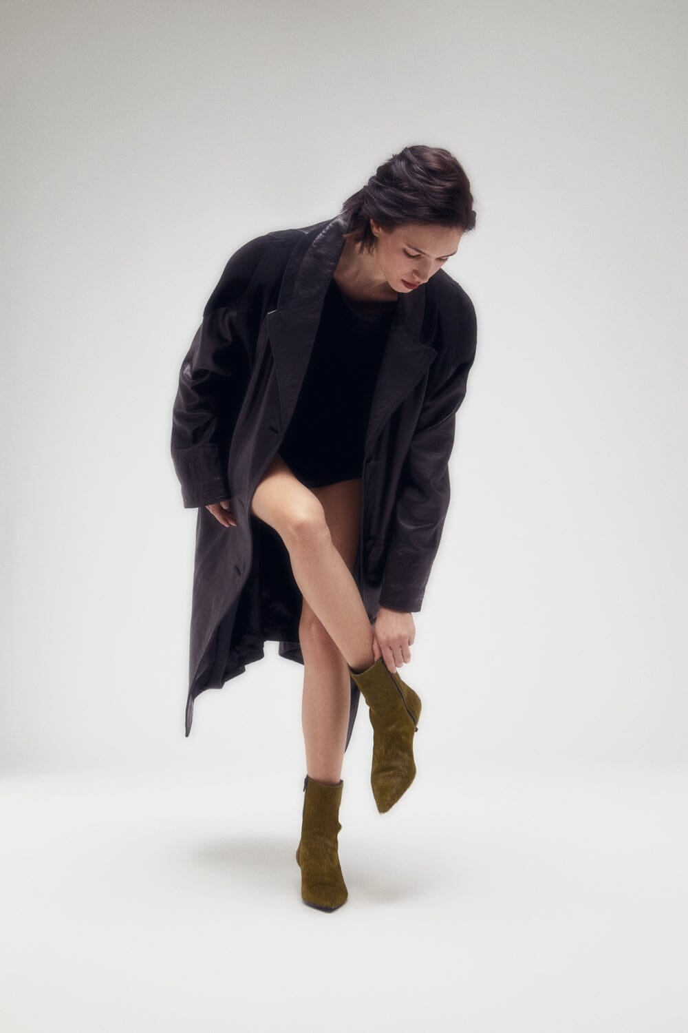 Paula Ankle Boots in Olive Calf Hair