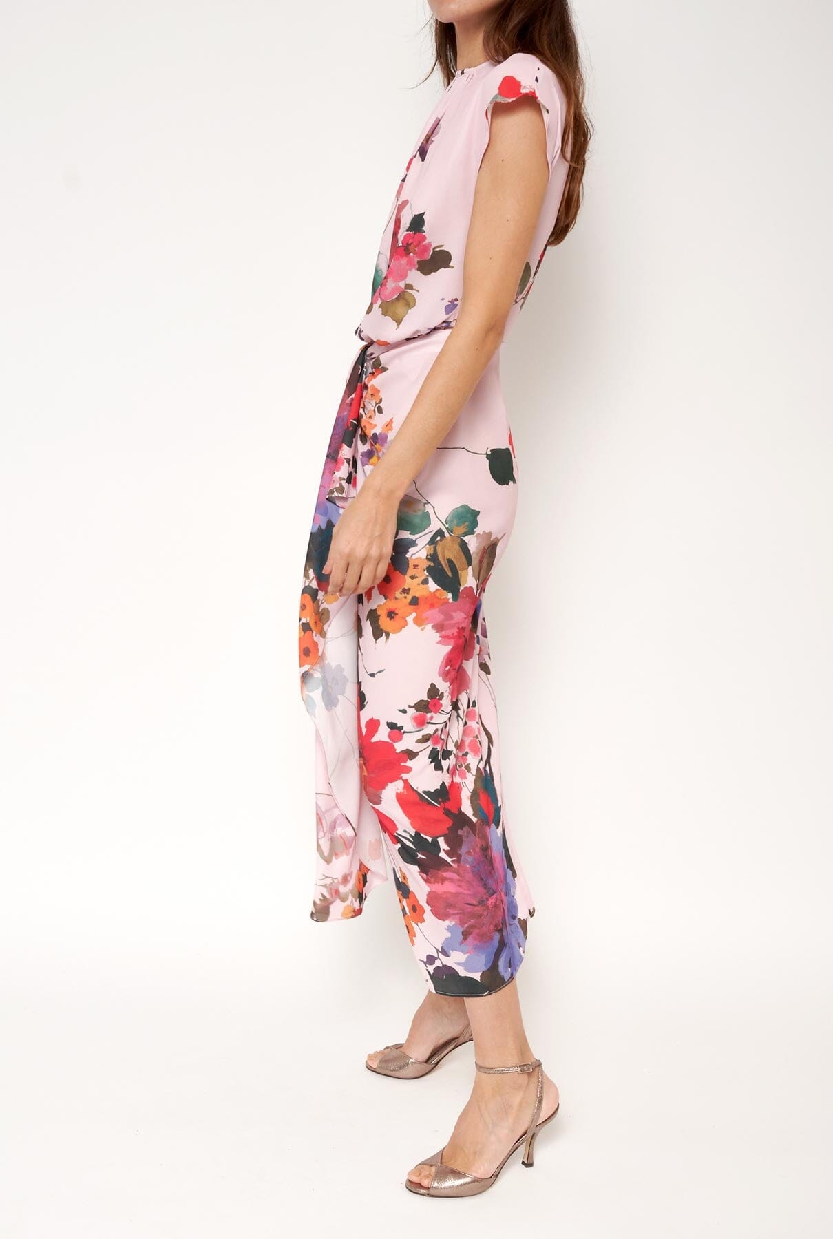 Vestido con falda nudo flores acuareladas PRE-ORDER