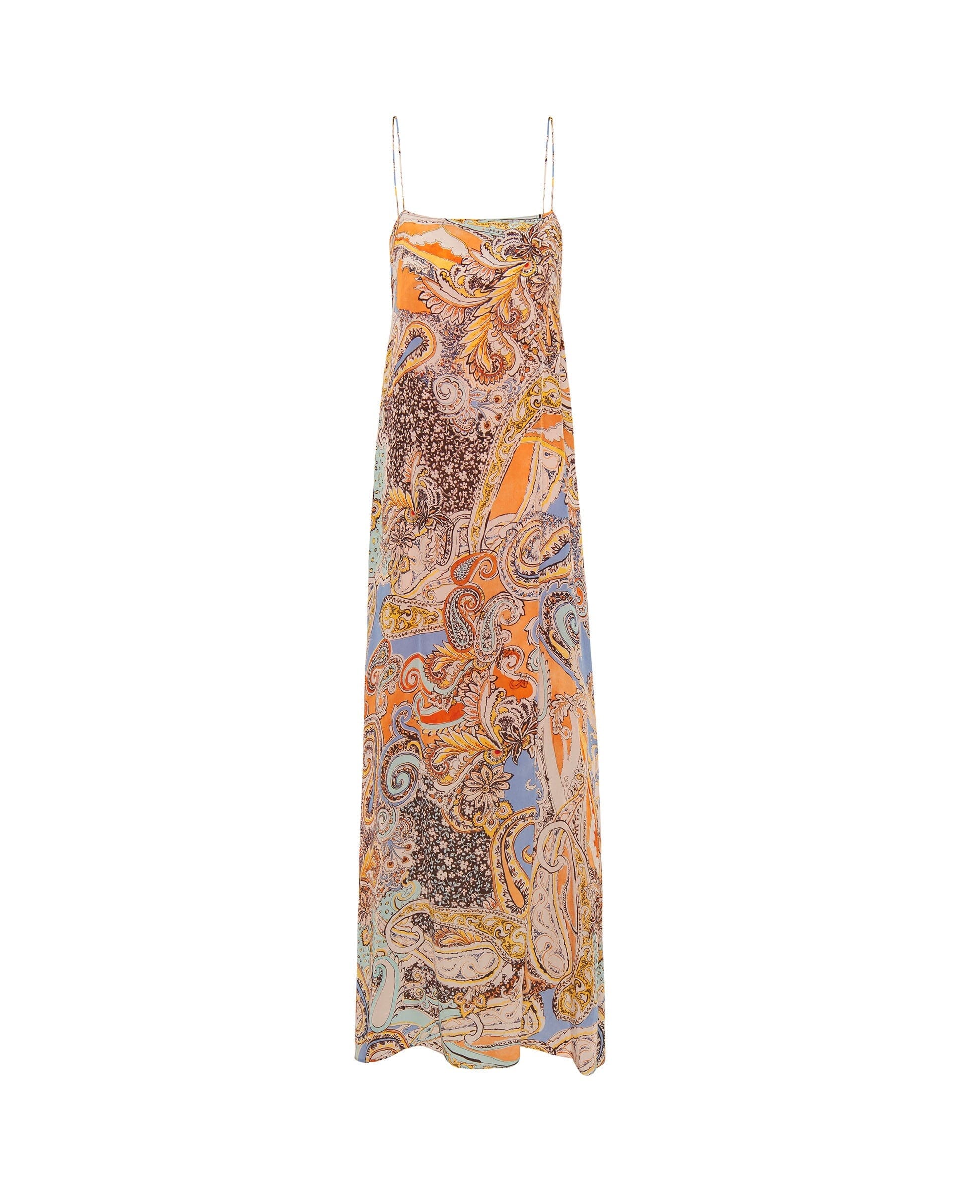 Vestido largo fluido estampado paisley.