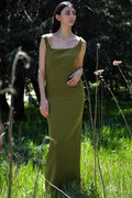 VESTIDO VERDE ESCOTE AMPLIO