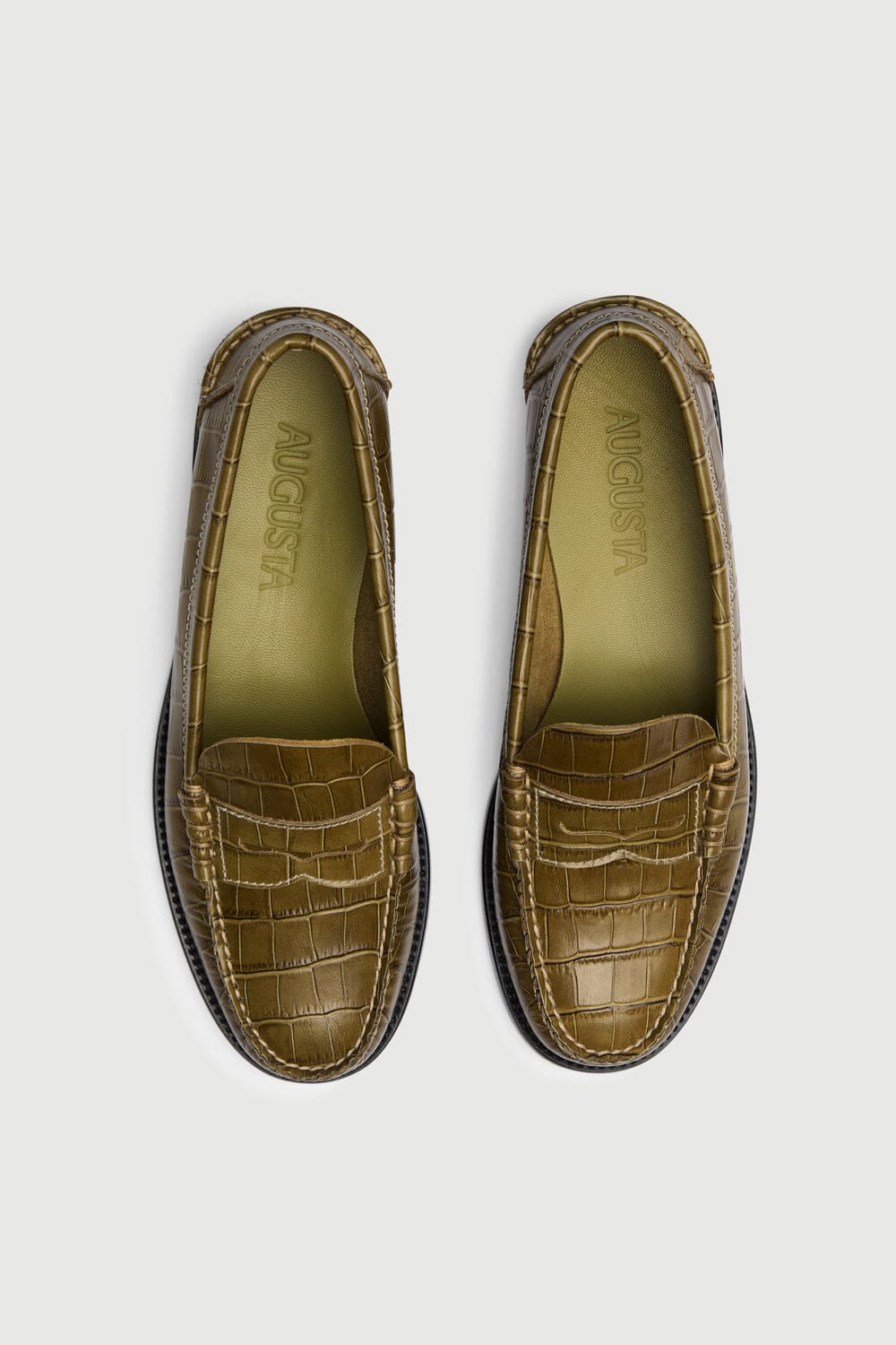 Zoe Loafers in Croc-effect Olive Green Leather