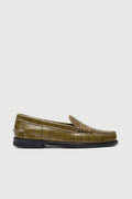 Zoe Loafers in Croc-effect Olive Green Leather