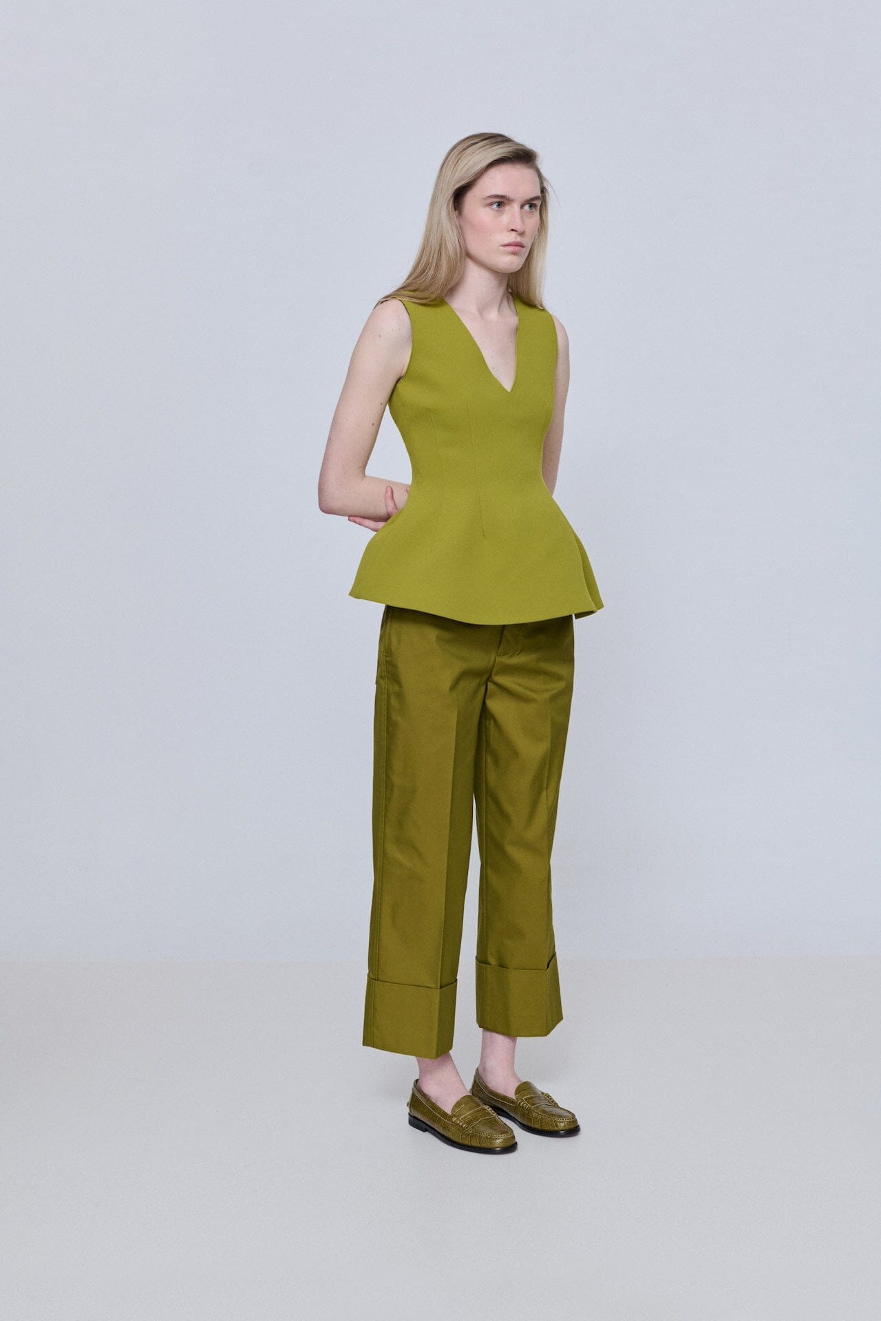 Zoe Loafers in Croc-effect Olive Green Leather